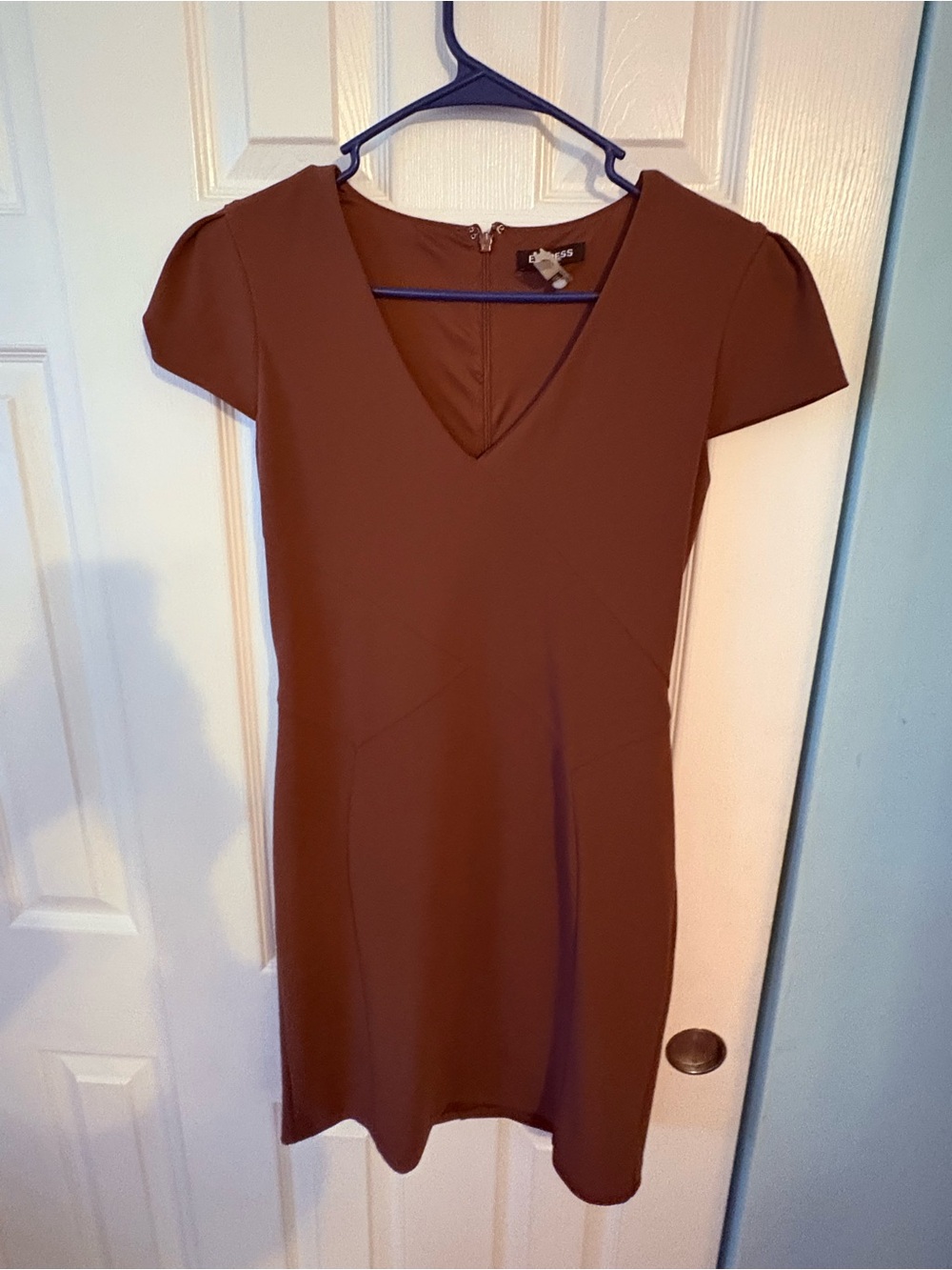 Express Brown burgundy V-Neck Midi Dress